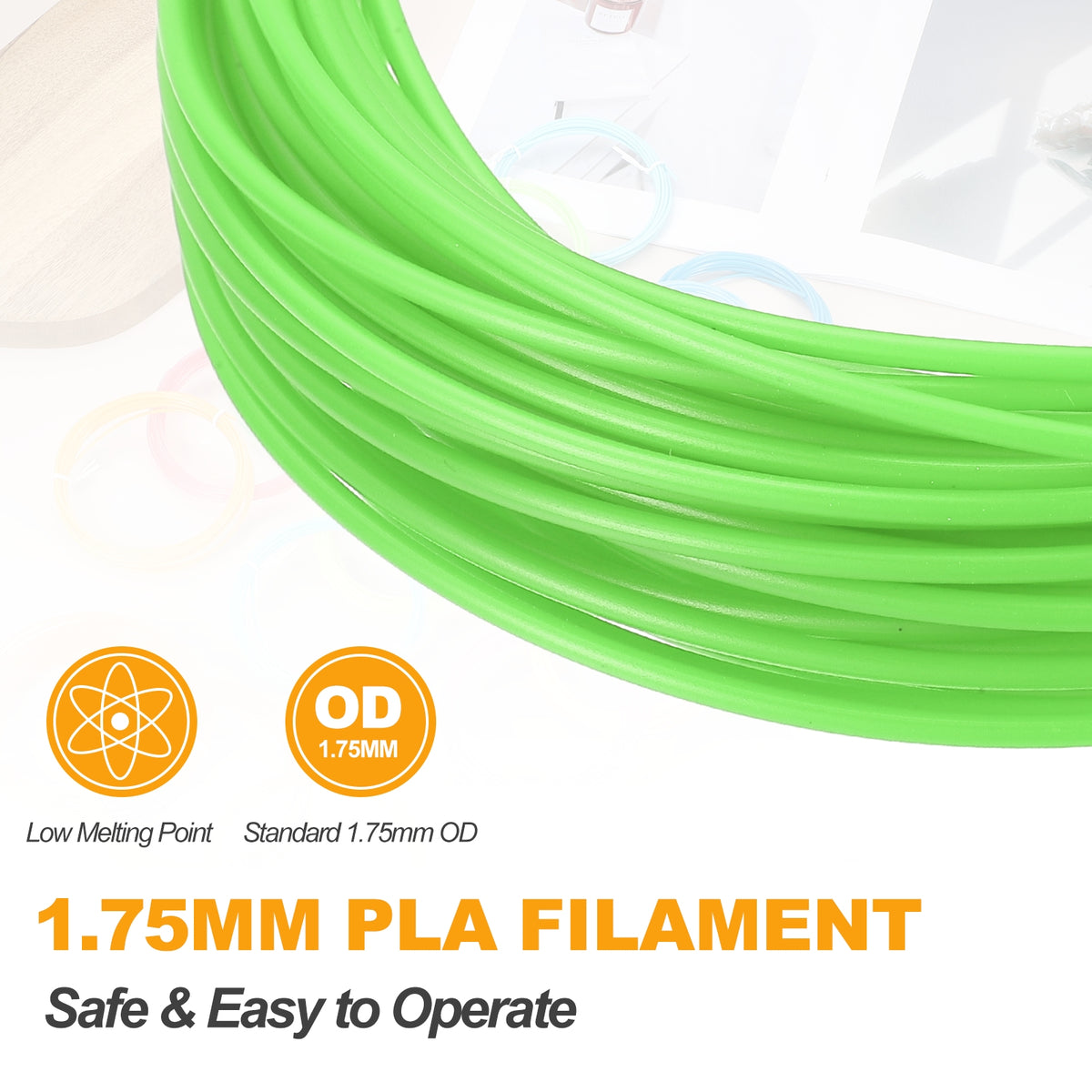 Uxcell 2 Pcs 3D Pen Filament, 1.75mm Dia 33ft Length PLA 3D Printing Pen Filament Refills for 1.75mm 3D Printing Pen, Light Green