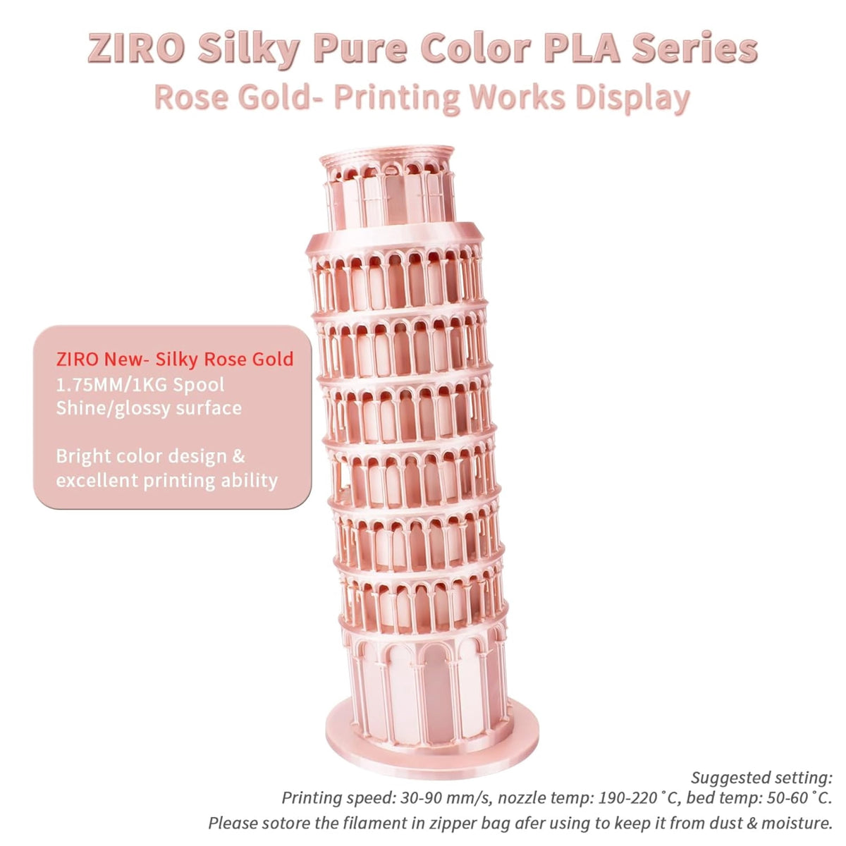 Ziro 3D Silk PLA Filament 1.75mm 1kg, Silver-Gray