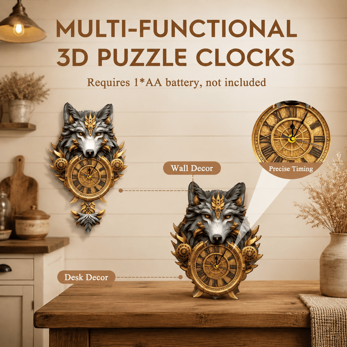 Butterfly Clock 3D Wooden Puzzle Clock DIY Mechanical Craft Kit for Adults Teens