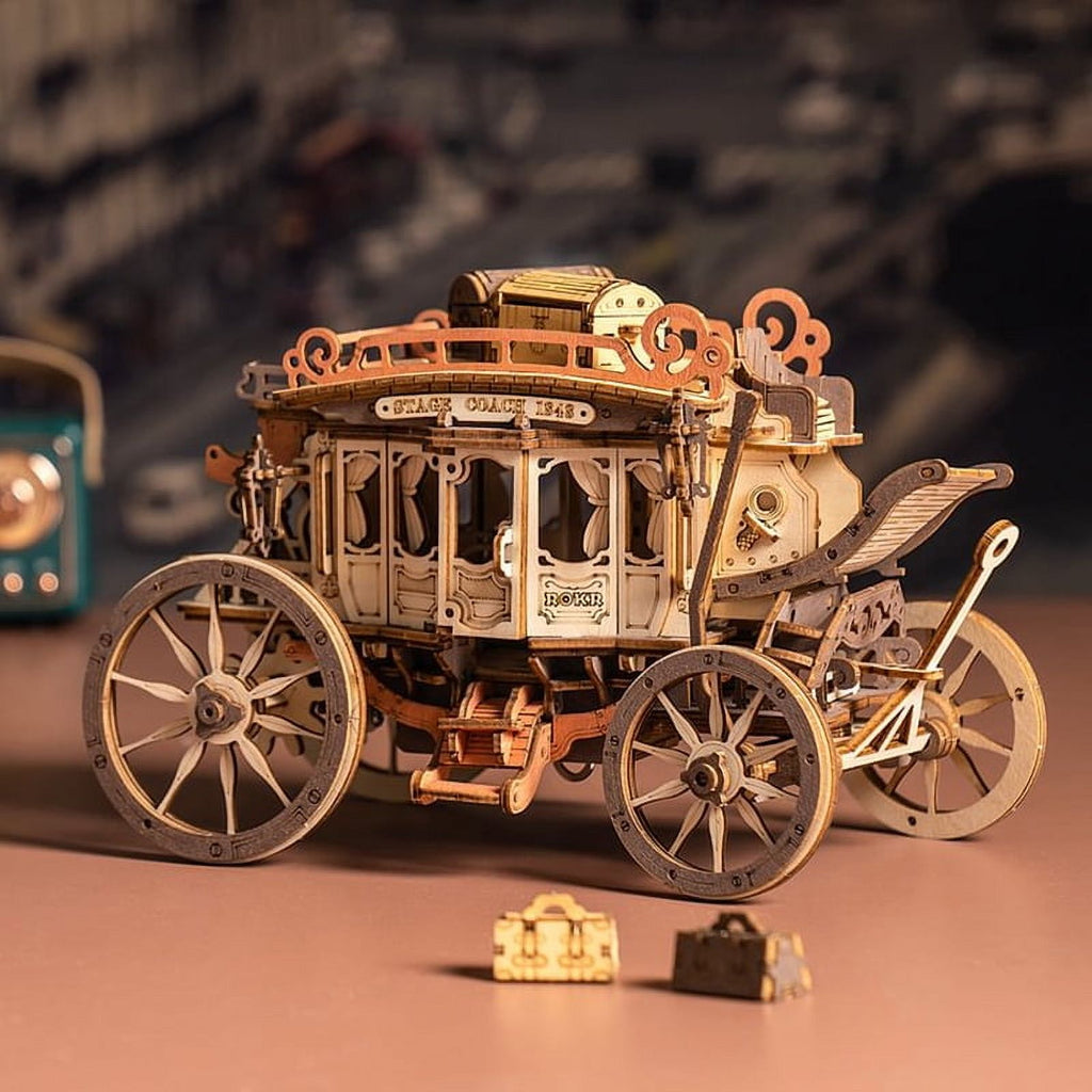 Robotime 3D Wooden Puzzles for Adults Music Box Model Car Stagecoach Toys Gift for Teens Adult