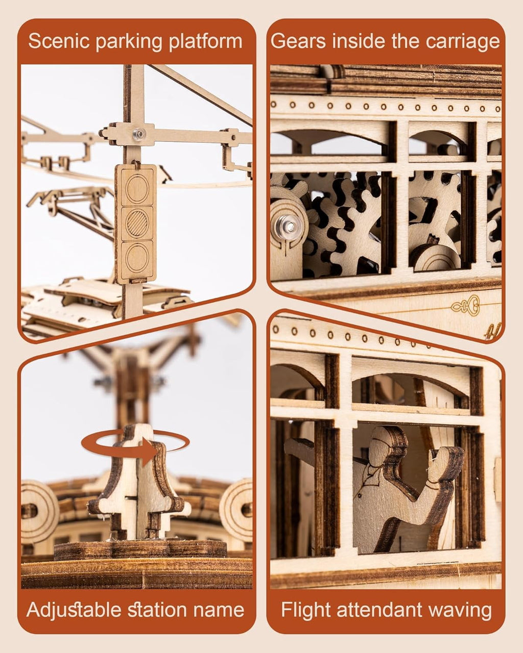 ROKR LK801 Mechanical Gears 3D Wooden Puzzle - Classic City Tram