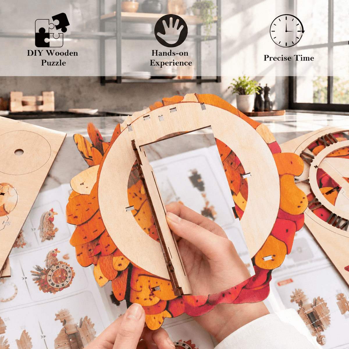 Butterfly Clock 3D Wooden Puzzle Clock DIY Mechanical Craft Kit for Adults Teens