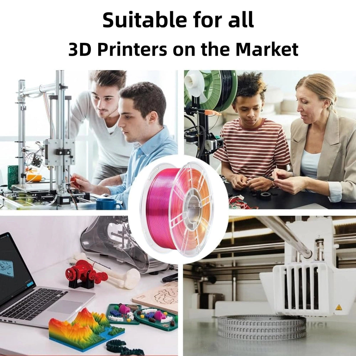 PLA Silk 3D Printer Filament 1.75mm, Dimensional Accuracy +/- 0.02 mm, 1KG Spool (2.2lbs) PLA Gradient Color