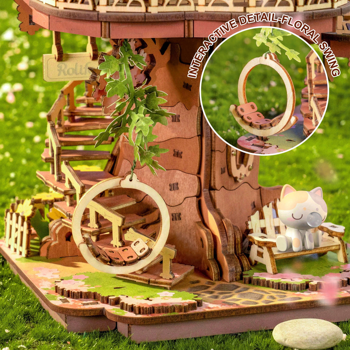 ROBOTIME Sakura Tree Wooden 3D Puzzle,Cherry Blossom Model Building Sets,Tiny House Craft Kits for Bookshelf Decor,Gifts for Adults Teens