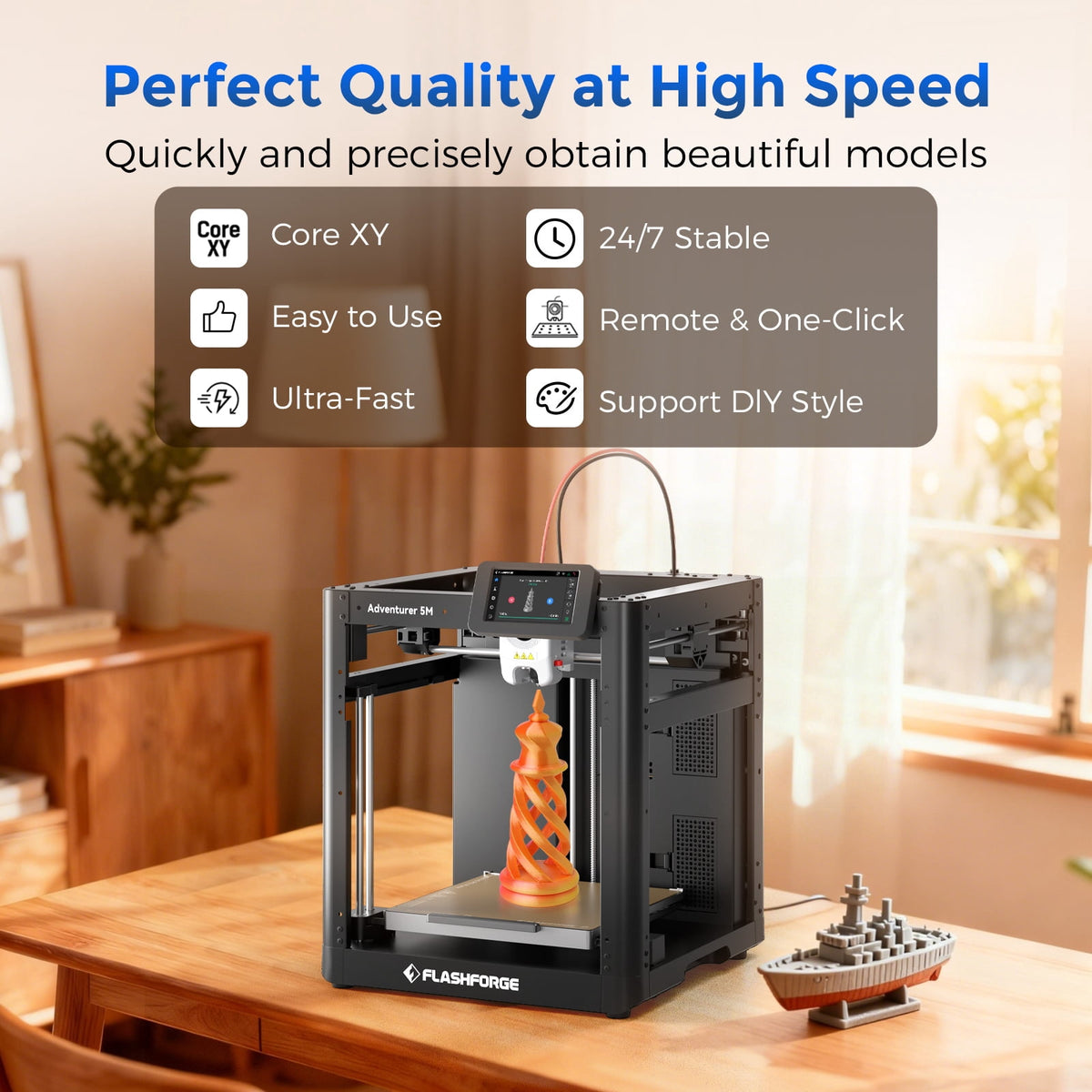 Flashforge AD5X 3D Printer, Multi-Color Printer with Display Screen, 600mm/s High Speed, 1 Count, Black