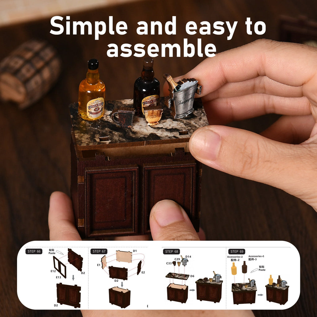 DIY Book Nook Kit with LED Light,Forest Tea Book Club Miniature House Bookshelf Insert Decor, 3D Wooden Puzzle Dollhouse Craft Kit for Adults Teens, Book Lover Gift