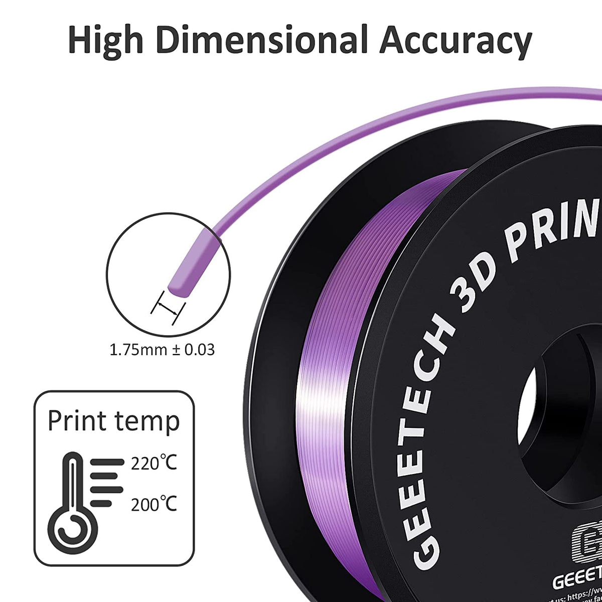 Geeetech 3D Printer Silk Purple PLA Filament 1.75mm 1kg Spool (2.2lbs), Dimensional Accuracy +/- 0.03mm