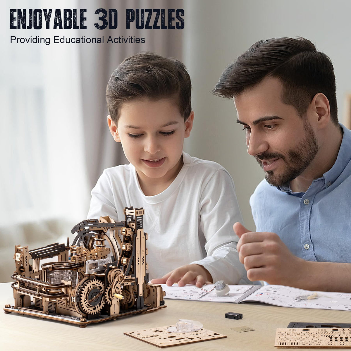 ROKR 3D Jigsaw Wooden Puzzle Marble Run Spaceport Electric Model Kit for Adults and Kids 472 Pieces