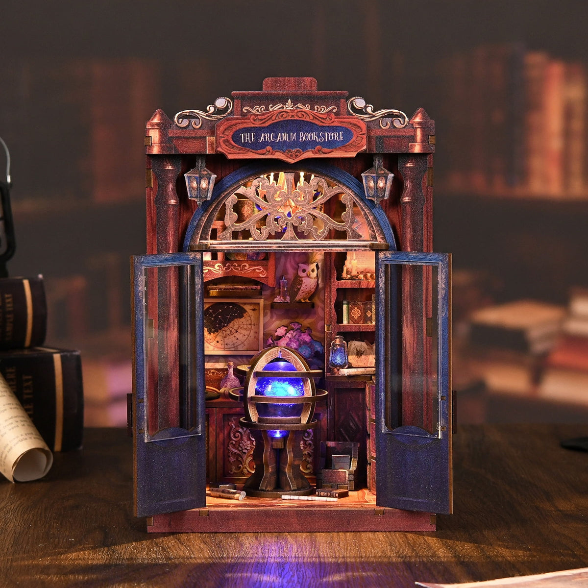 DIY Book Nook Kit with LED Light, Fantasy Wonderland Fold-Out Storybook Diorama, 3D Wooden Puzzle Bookshelf Decor Gift for Adults Teens