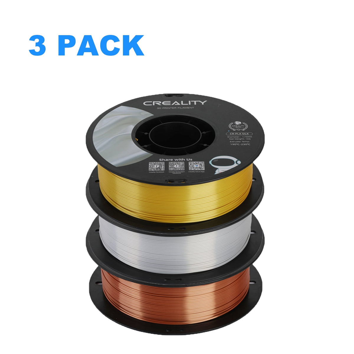 Creality Official 3D Printer Filament 2 Packs 1.75mm Silk PLA Filament Dimensional Accuracy +/- 0.03 mm 2.2lbs for 3D Printers