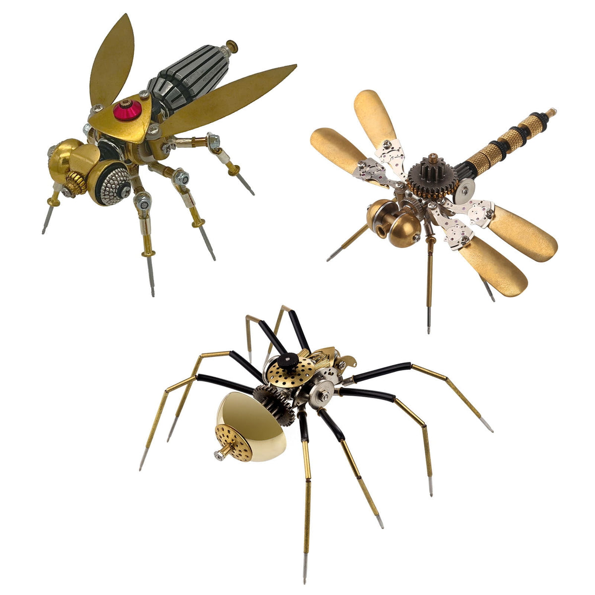 3-in-1 Steampunk Insect Metal Model Kit, Mosquito, Deck Insect & Bee Brass Puzzle Assembly Set, 270PCS 3D Jigsaw Puzzles for Adults