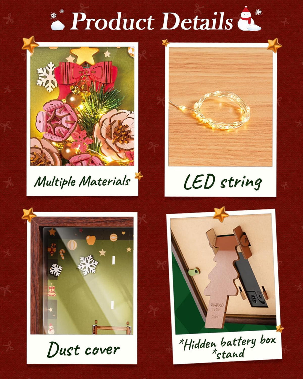 ROWOOD Everglow Christmas Tree, Flower 3D Wooden Puzzle with LED Lights, DIY Holiday Botanical Decoration for Adults Xmas Gift
