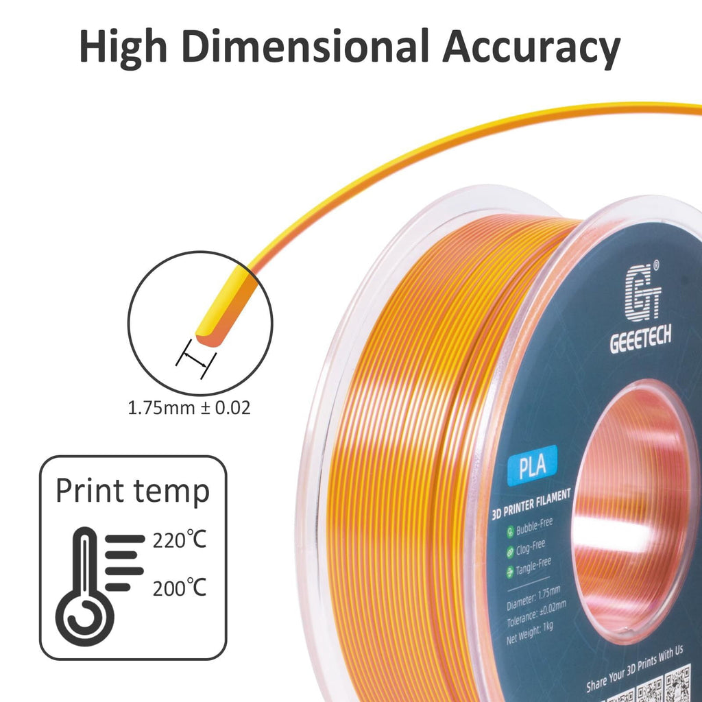 Geeetech Anti-silk type 3D Printer PLA Filament 1KG Toughness Enhanced Filament with 1.75mm Dimensional Accuracy +/-0.03mm, 1080 Feet per Roll, Vacuum Packaging Two-tone gold copper