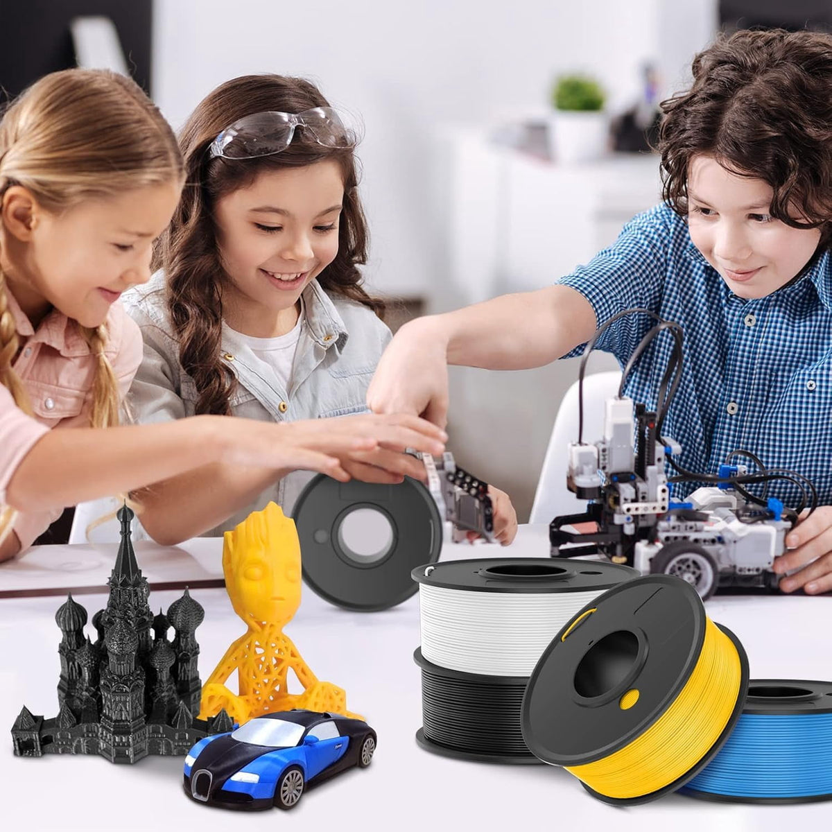 PLA 3D Printer Filament Bundle 8 Spools, 250g Each (2kg Total) 1.75mm Multicolor: Black, White, Grey, Red, Blue, Orange, Green, Transparent, Individually Vacuum Packed