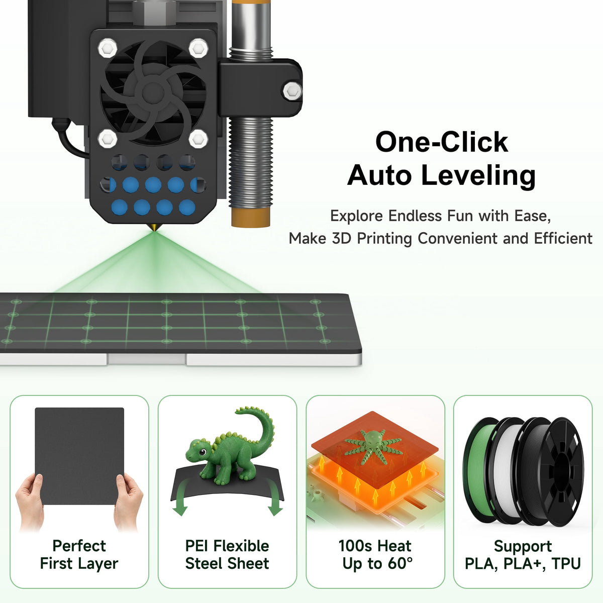 Entina Desktop 3D Printer Tina2S, Wi-Fi Control Auto Leveling Heated Plate for Beginners STEM DIY