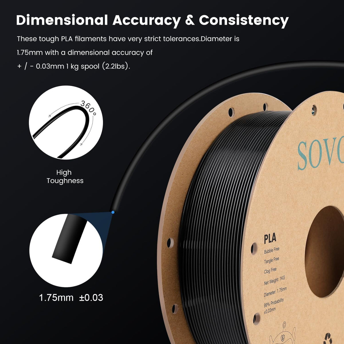 Sovol 3D Printer PLA Filament 1.75mm Spool Printing Materials, Wiring Tightness, Dimensional Accuracy (Black*1 White*1)