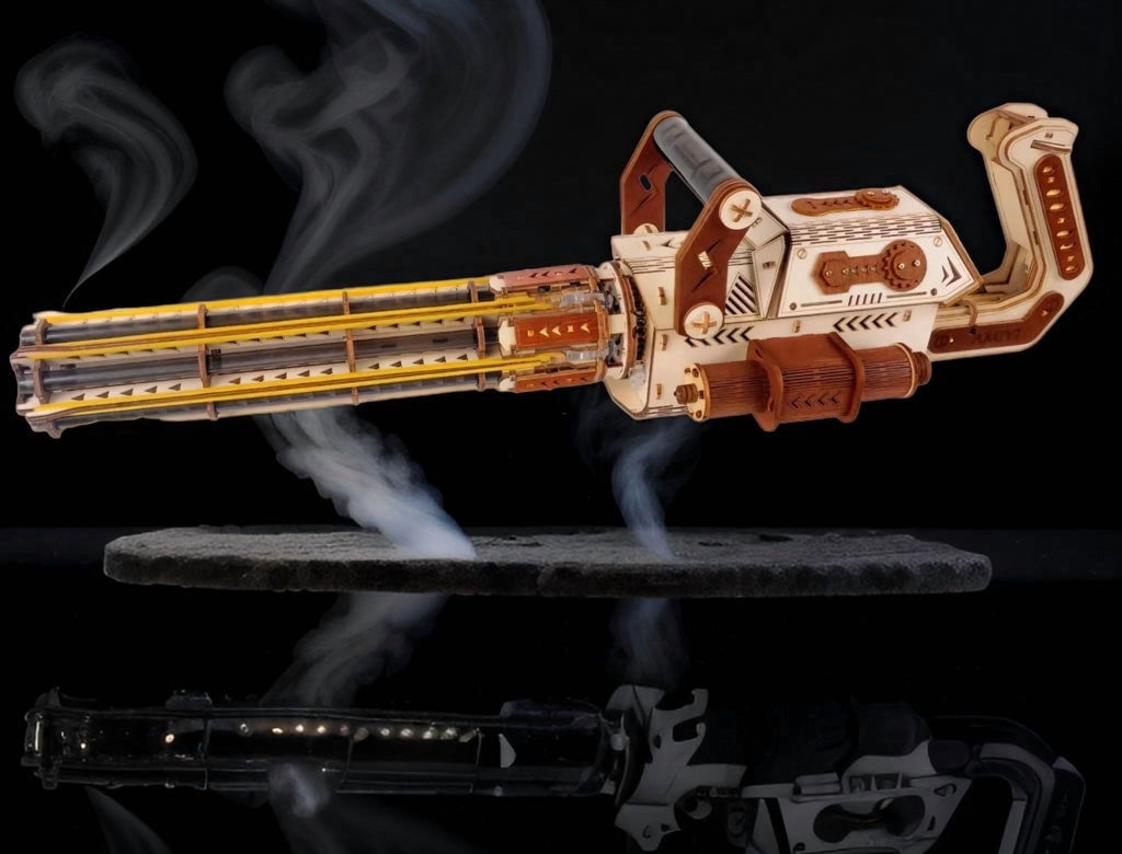 DIY 3D Wooden Gatling Gun Model Kit, Laser Cut Basswood Puzzle, Collectible Hobby Gift