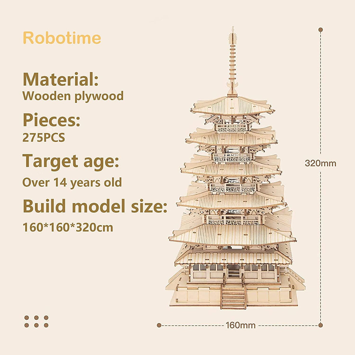 Rolife 3D Puzzles Wooden Model Kits DIY Five-Storied Pagoda Mechancial Building Construction Creative Jigsaw Craft Kits Best Gift for Teens