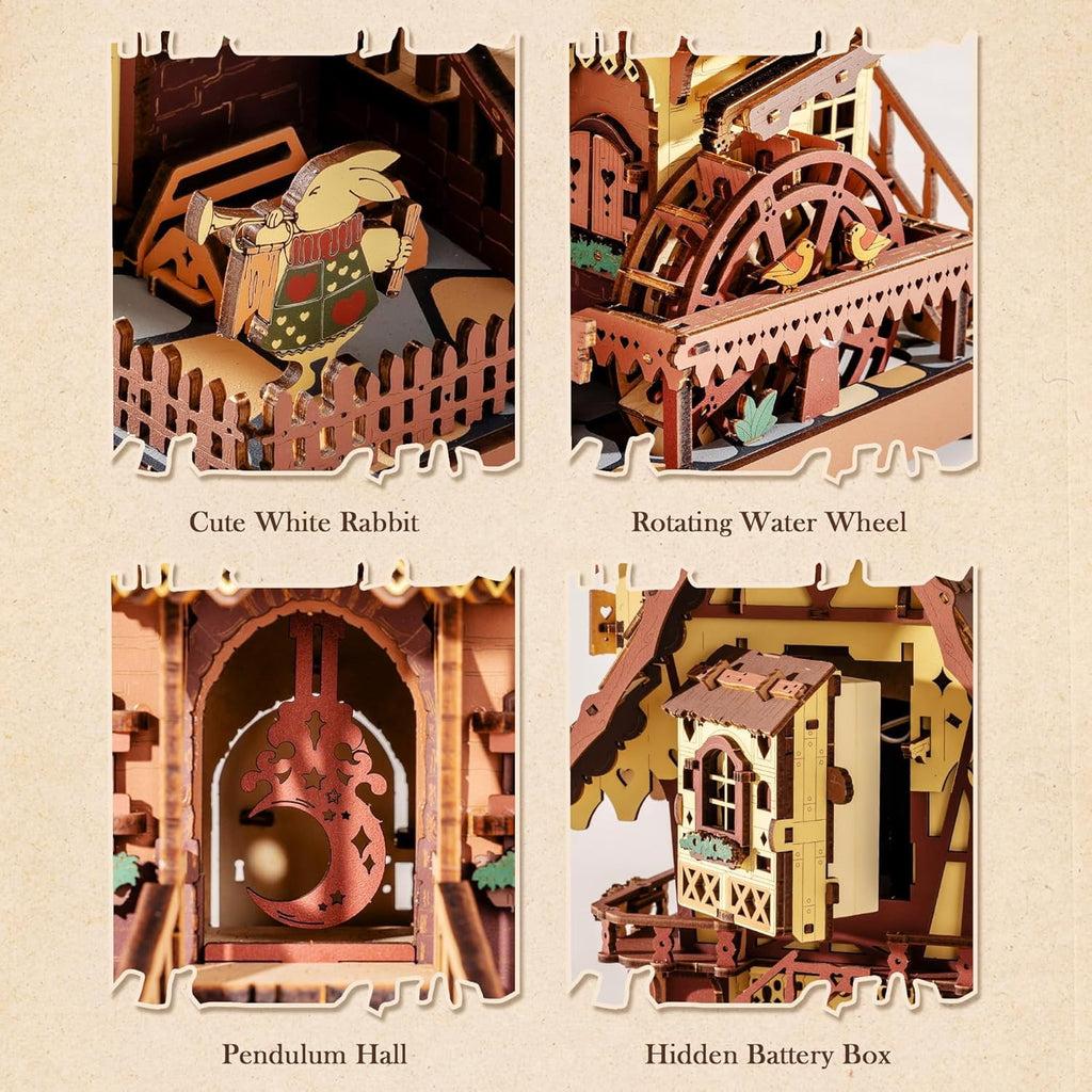ROKR Cuckoo Clock 3D Wooden Puzzle Kit, Mechanical Clock Model with Moving Pendulum and LED Light, Colorful DIY Craft Decor Xmas Gift Toy for Adults