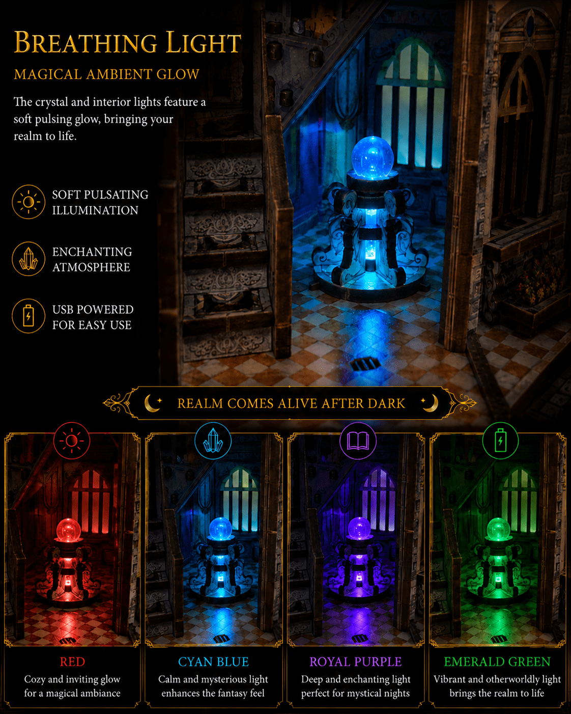 3D Wooden Puzzle for Adults, DIY Magical Castle Model Kit with Multicolor LED Lighting, Detailed Miniature House to Build, Desk Decor, Gift for Puzzle Enthusiasts