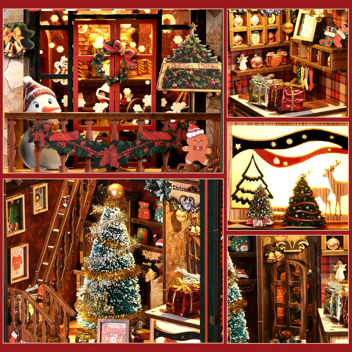 Diy Book Nook Kit with Music Box, Christmas Shop 3D Wooden Puzzle for Bookshelf Decor, Miniature House Craft Gift for Adults & Teens