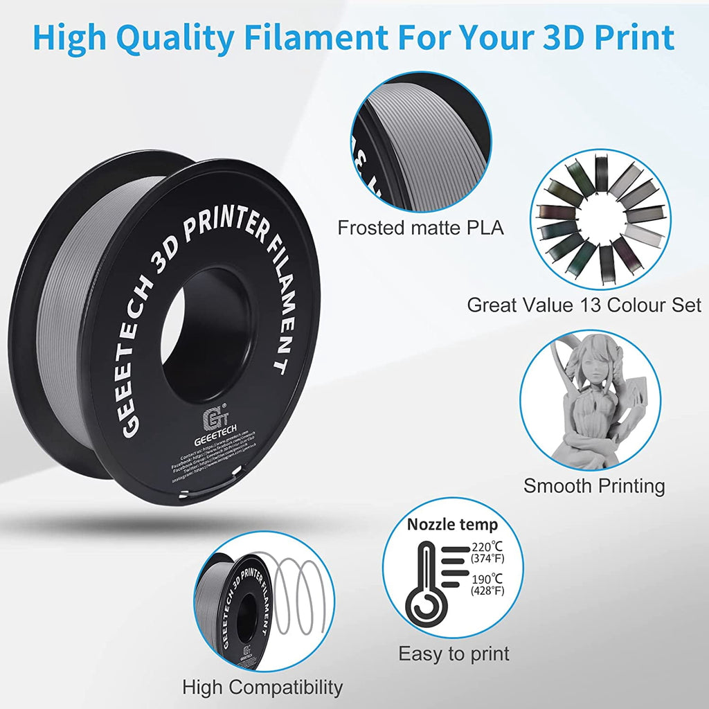 GEEETECH Matte PLA Filament, 1.75mm Matte Black 3D Printer Filament, 1kg Spool (2.2lbs), Dimensional Accuracy +/- 0.03 mm, Fit Most FDM Printer