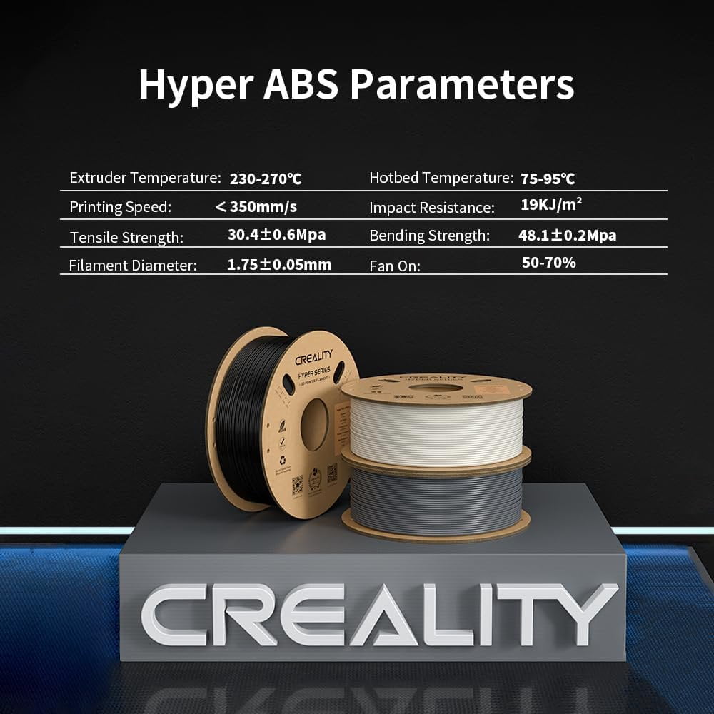 Creality Hyper ABS Filament 3D Printer Filament 1.75mm 350mm/s High-Speed Printing Dimensional Accuracy ± 0.05 mm 2.2lbs Compatible with Most 3D Printers, Grey