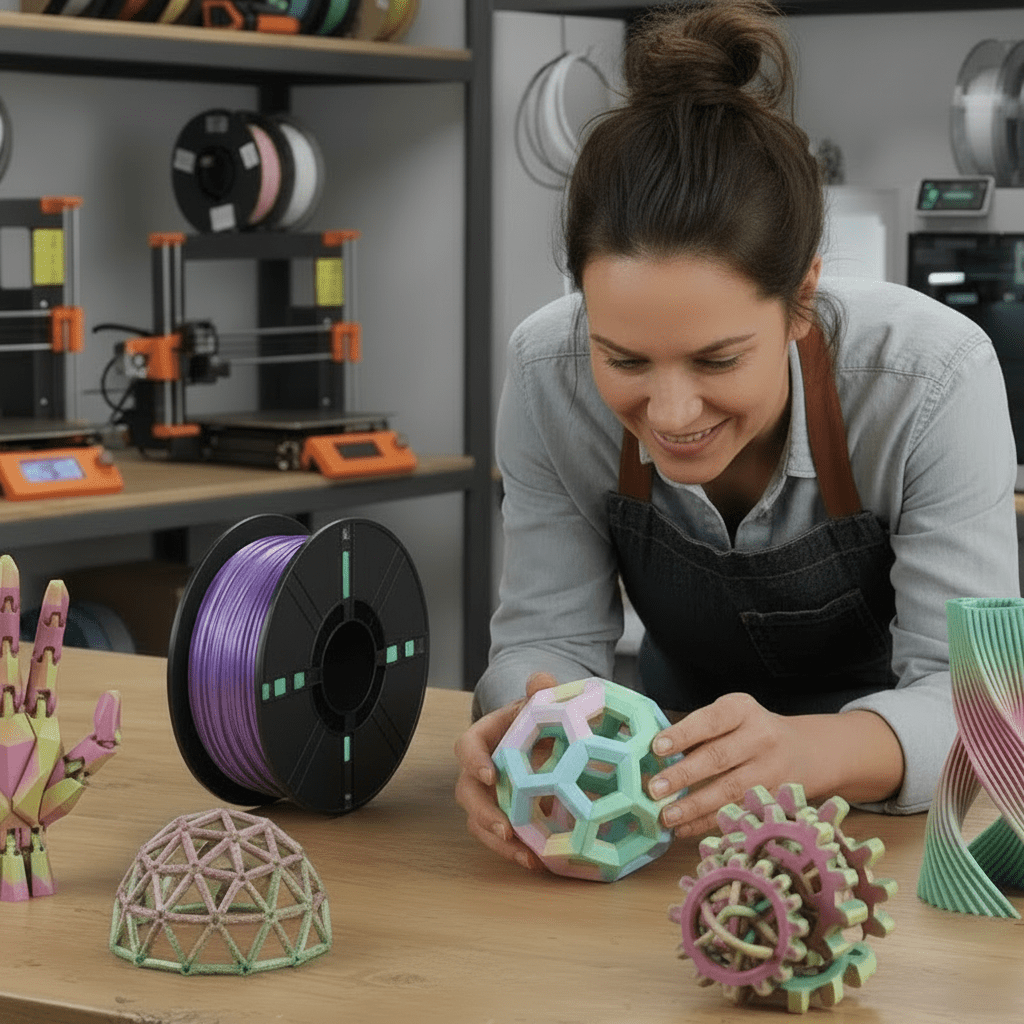 Premium Silk Tri-Color PLA 3D Printer Filament, 1.75mm, 1 kg (2.2 lb)Spools, Blue-Green-Gold Color