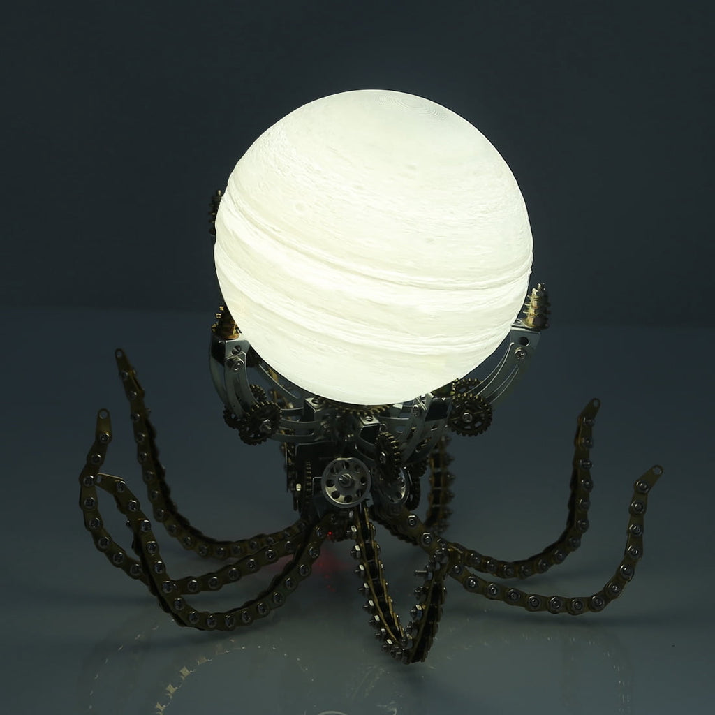 Mechanical Octopus 3D Metal Model Kit with Moon Lamp, Touch 3 Colors, Customizable Steampunk Puzzle & Desk Light, Perfect Room Decor and Gift Choice