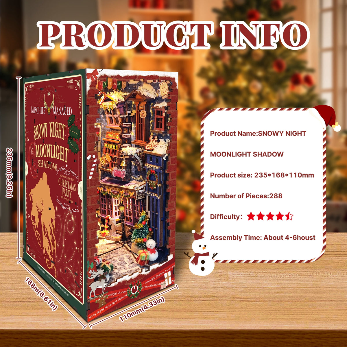 Strucwood DIY Book Nook Kit Snowy Night Wooden Puzzles with LED Dust Cover,3D Crafts Hobbies Gifts for Adults (SQ-17)