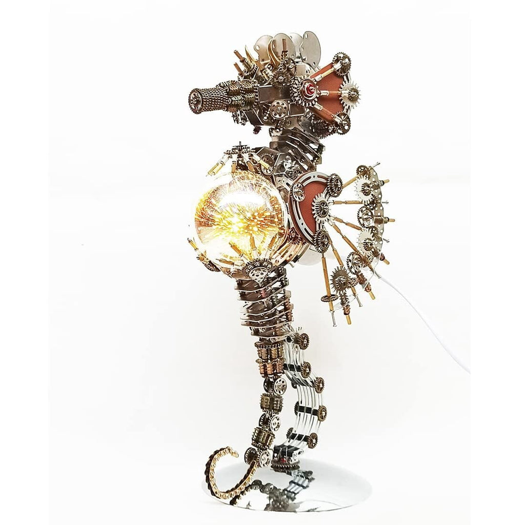 3D Metal Puzzles Steampunk Seahorse Lamp - 2100PCS Mechanical Model Kit with 16 Color Light for Unique Home Decor