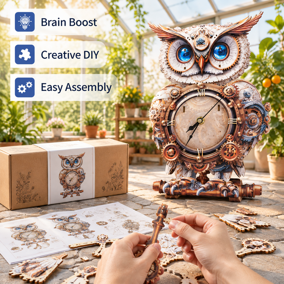 Fire Phoenix Wooden 3D Puzzle Clock DIY Model Kit for Adults
