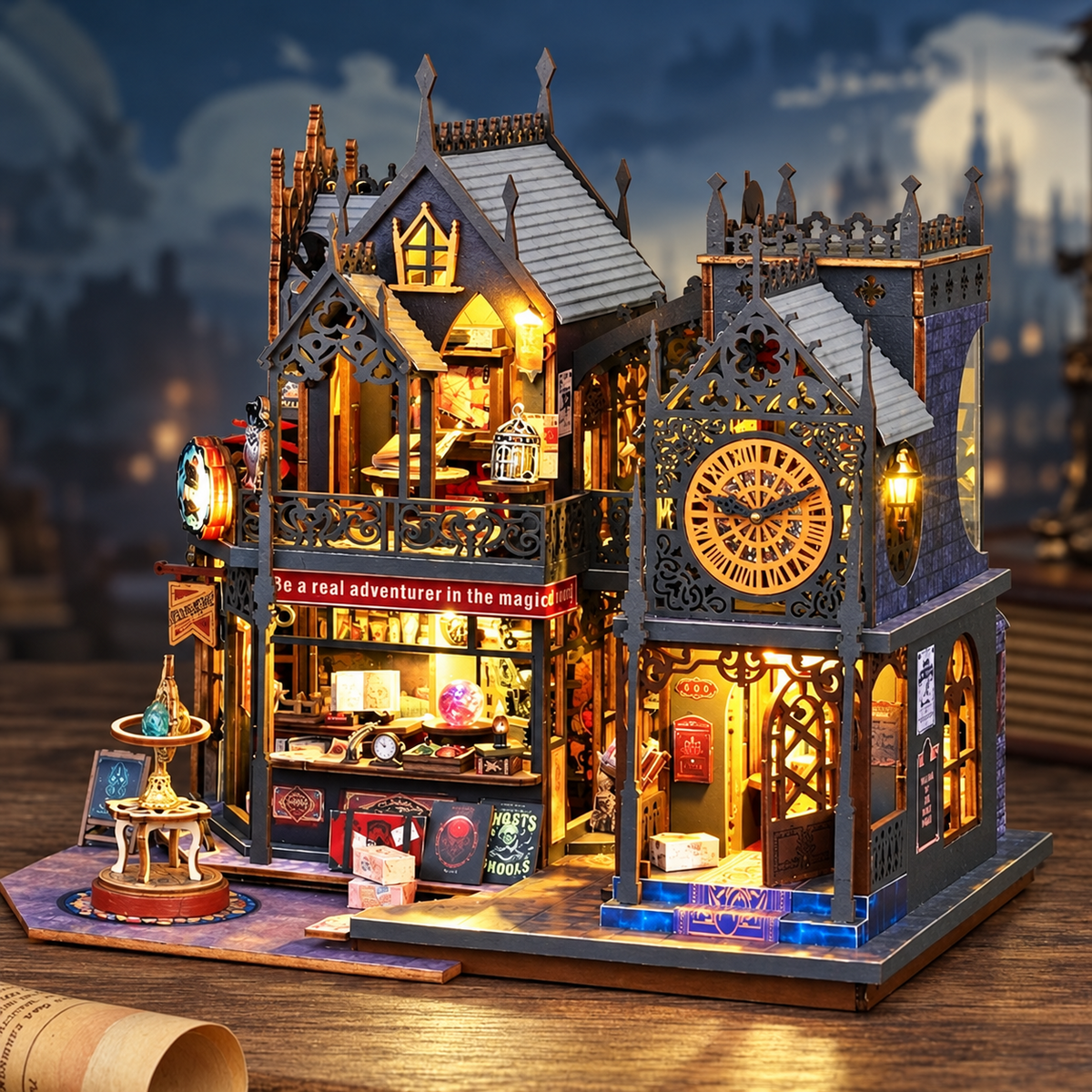 MOJINO Magic Book Nook Kit for Adults, DIY Miniature House Kit with LED Light, 3D Wooden Puzzle, Christmas Bookshelf Decor, Birthday Gift for Book Lovers