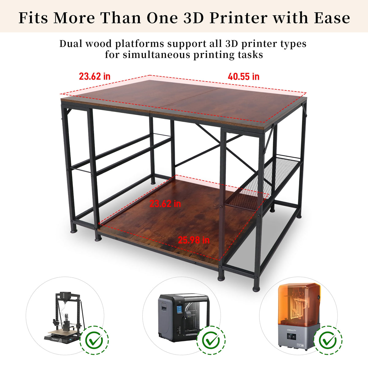 Large 3D Printer Stand, 3D Printer Filament Storage Rack for Home Office, 2-Tier Under Desk 3D Printer Table Desk with Filament Storage