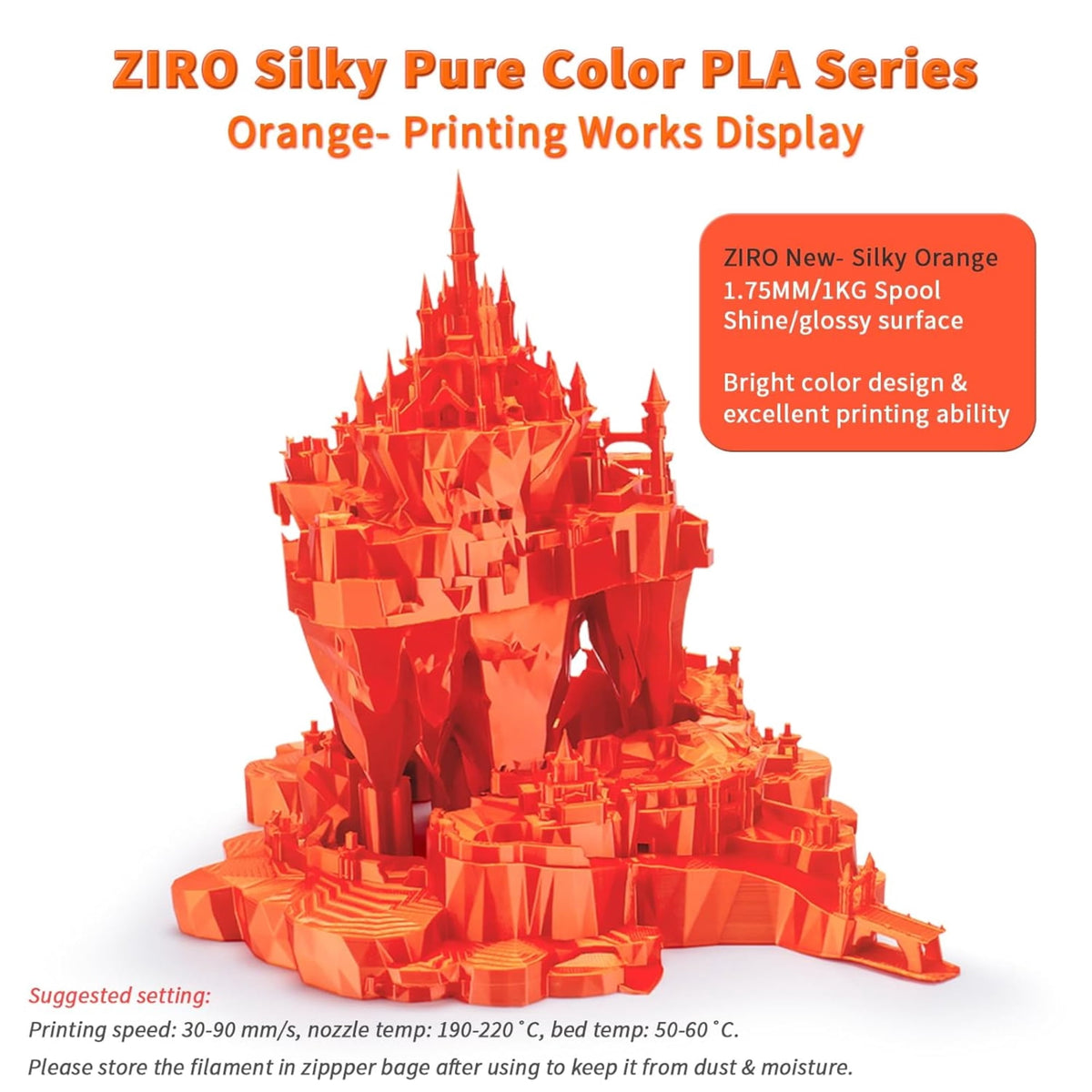Ziro 3D Silk PLA Filament 1.75mm 1kg, Silver-Gray