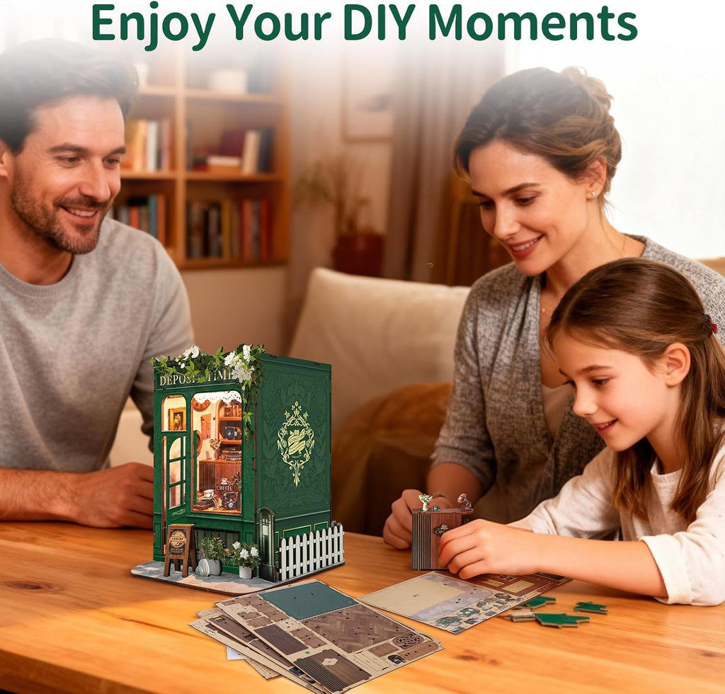 Book Nook Kit, DIY Miniature Dollhouse Kit, 3D Wooden Puzzle for Adult and Teens, Booknook Bookshelf Decor Craft with LED Light, Gifts for Women Teens and Puzzle Lovers