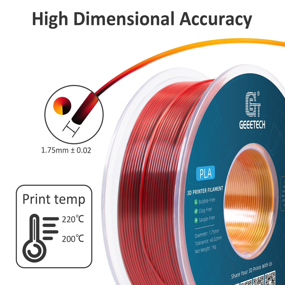 Geeetech Anti-silk type 3D Printer PLA Filament 1kg Toughness Enhanced Filament with 1.75mm Dimensional Accuracy +/-0.03mm, 1080 Feet per Roll, Vacuum Packaging Three-color blue, purple and black