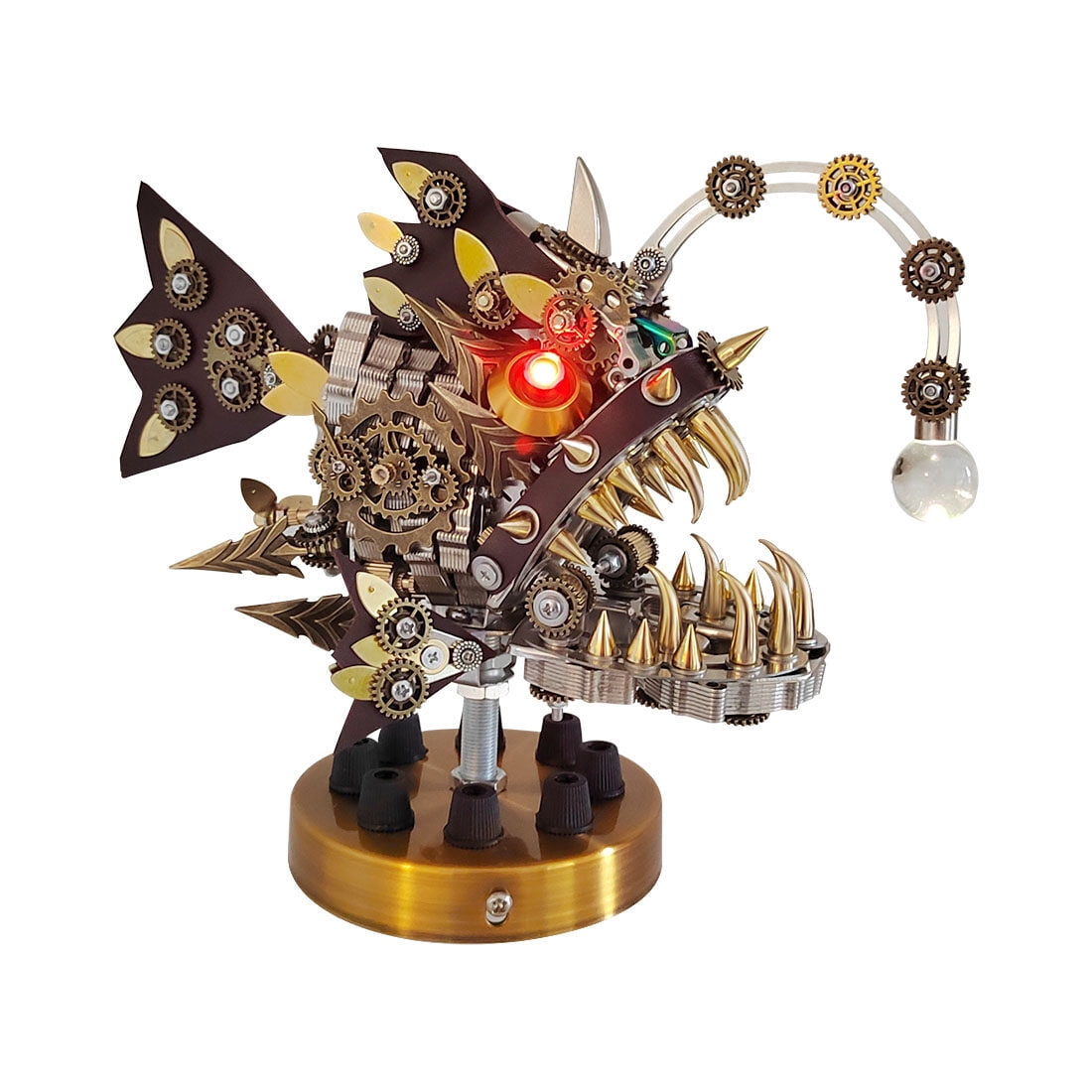 Lantern Fish 3D Metal Puzzle DIY Steampunk Assembly Kit, 700+PCS Mechanical Model with Movable Fins, Color-Changing Lamp & Collectible Gift for Adults & Teens