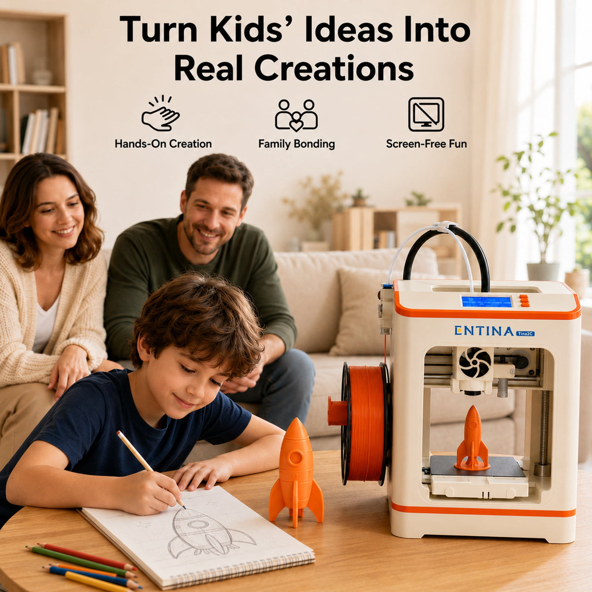 Entina 3D Printer Tina2C, Auto Leveling App Control Quiet for Kids Beginners STEM DIY