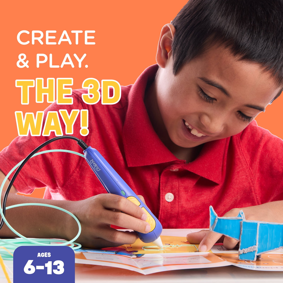SCRIB3D Junior 3D Printing Pen for Kids Ages 6+, No Hot Parts, Includes 30 ft Filament and Activity Guide