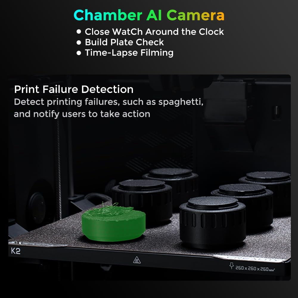 Creality Official K2 Combo 3D Printer, Multi-Color 3D Printer with CFS, 600mm/s High-Speed Printing, 300℃ Direct Drive Extruder, Auto Leveling, AI Chamber Camera, 10.24x10.24x10.24 inch Build Volume