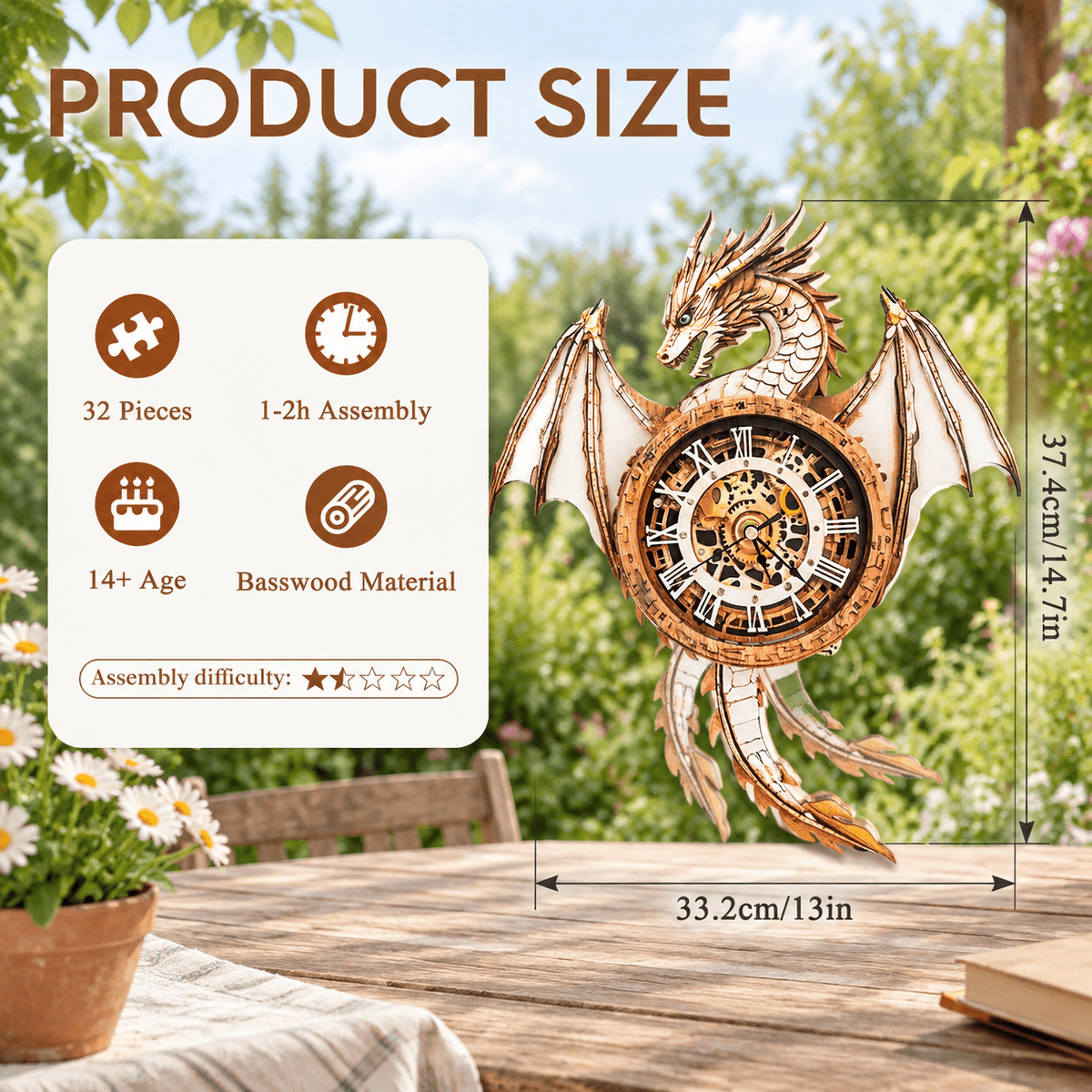 Wooden House Clock 3D Puzzle DIY Mechanical Clock Kit for Adults Teens