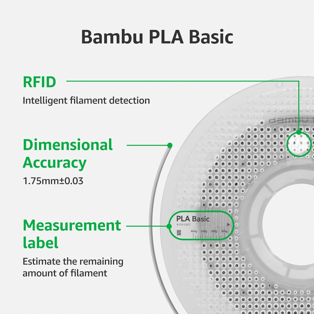 Bambu Lab PLA Basic 3D Printer Filament with Spool 1.75mm (Black, 1kg)