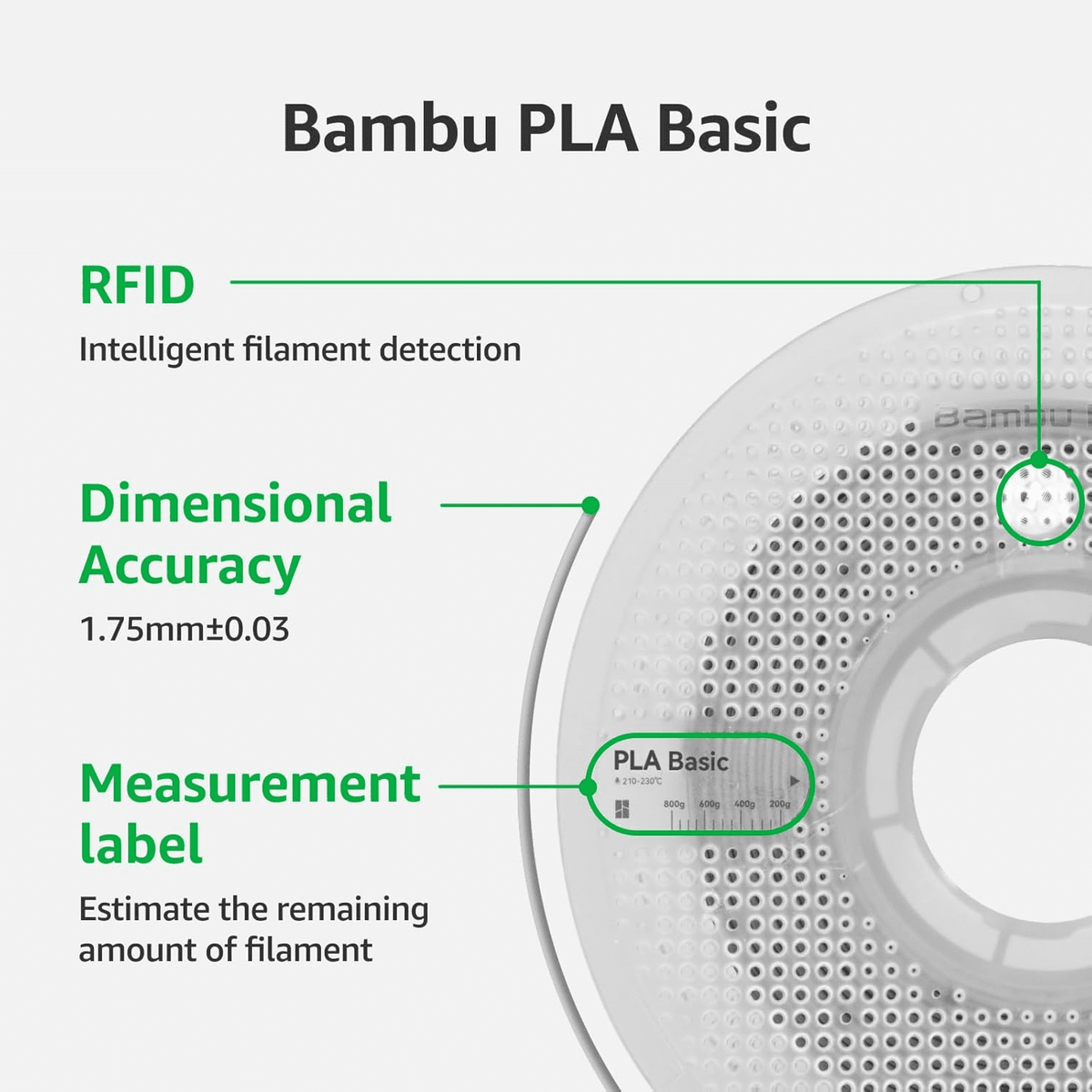 Bambu Lab PLA Basic 3D Printer Filament with Spool 1.75mm (Black, 1kg)