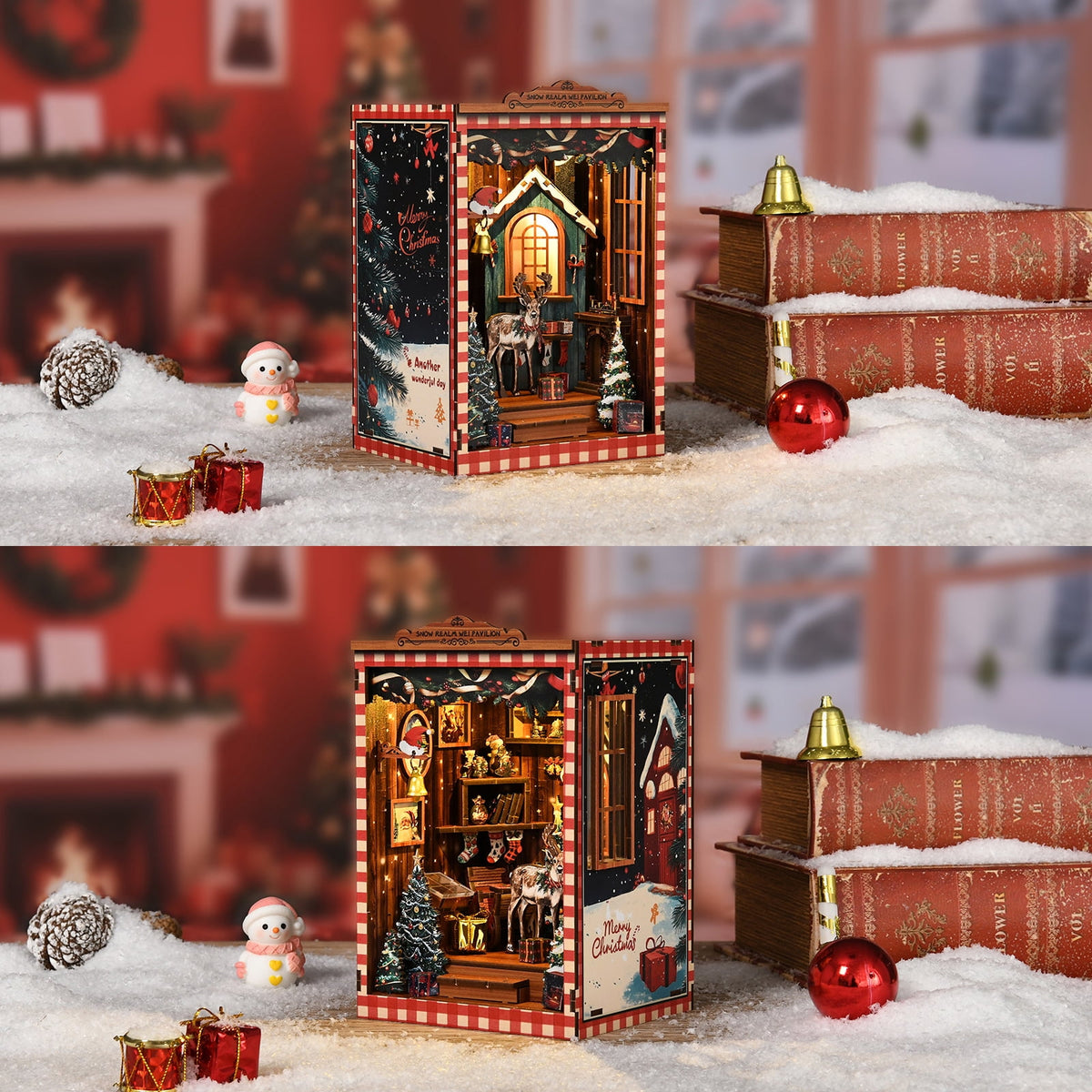 Book Nook Kit, DIY Miniature House Kit for Adults Beginners, Dollhouse Mini Booknook Kits, Wood Bookends Building Model Puzzle Toy with LED Light, 3D Wooden Puzzles Crafts Gifts