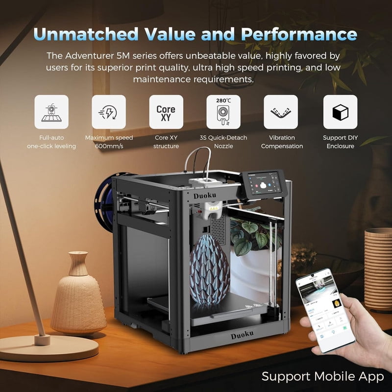 Duoku 3D printers 600mm/s high-speed printing and automatic bed leveling.