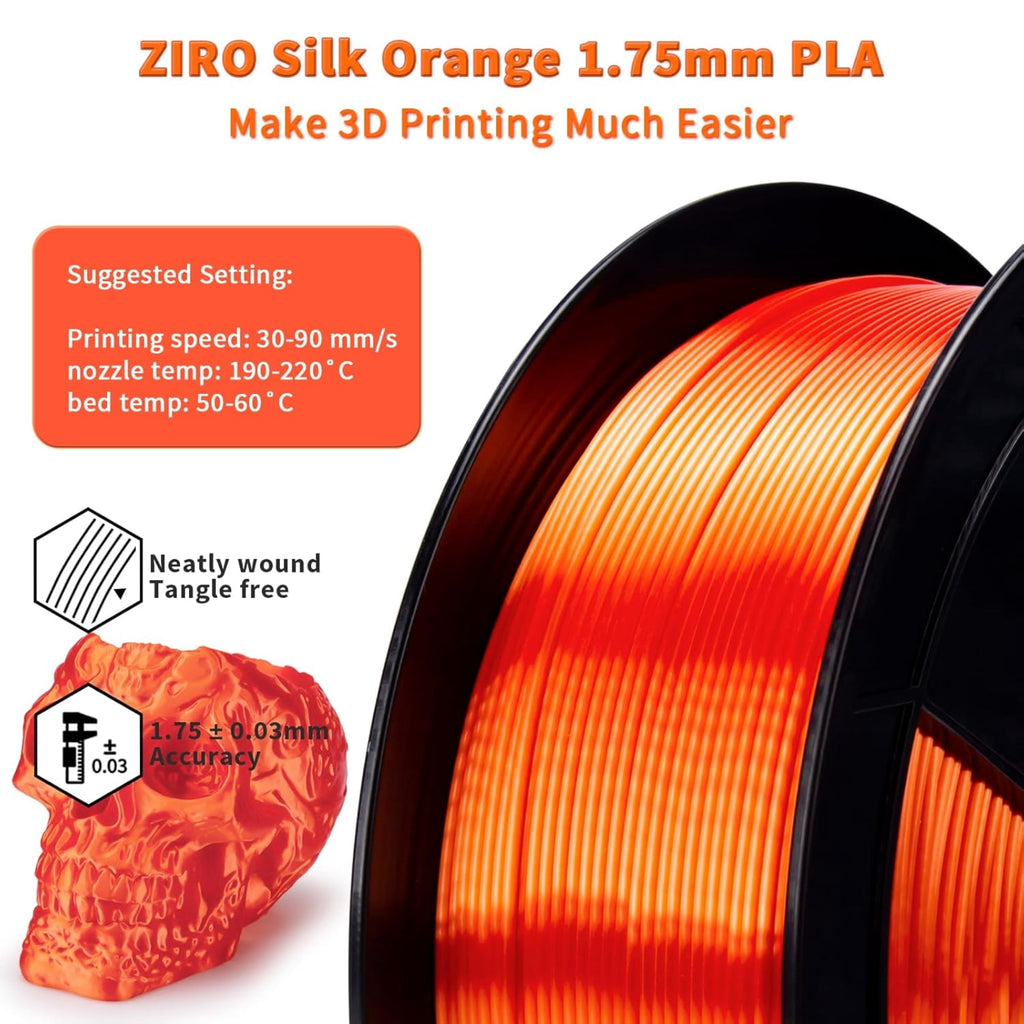 Ziro 3D Silk PLA Filament 1.75mm 1kg, Silver-Gray