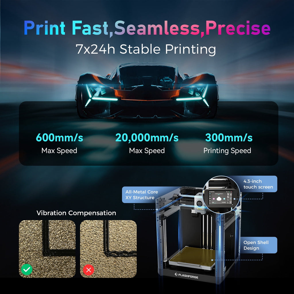 Flashforge Adventurer 5M 3D Printer, Fully Auto Leveling & 600mm/s High Speed Printing, Black