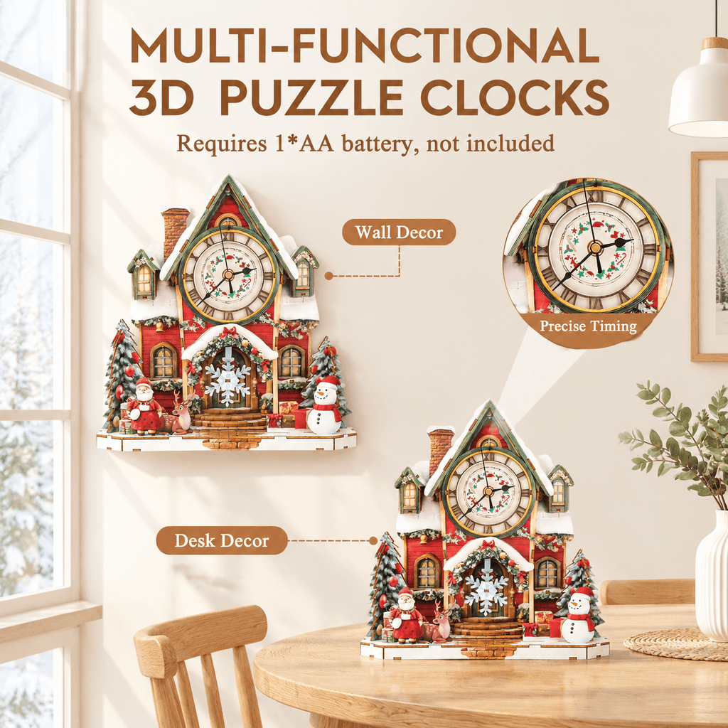 Wooden House Clock 3D Puzzle DIY Mechanical Clock Kit for Adults Teens
