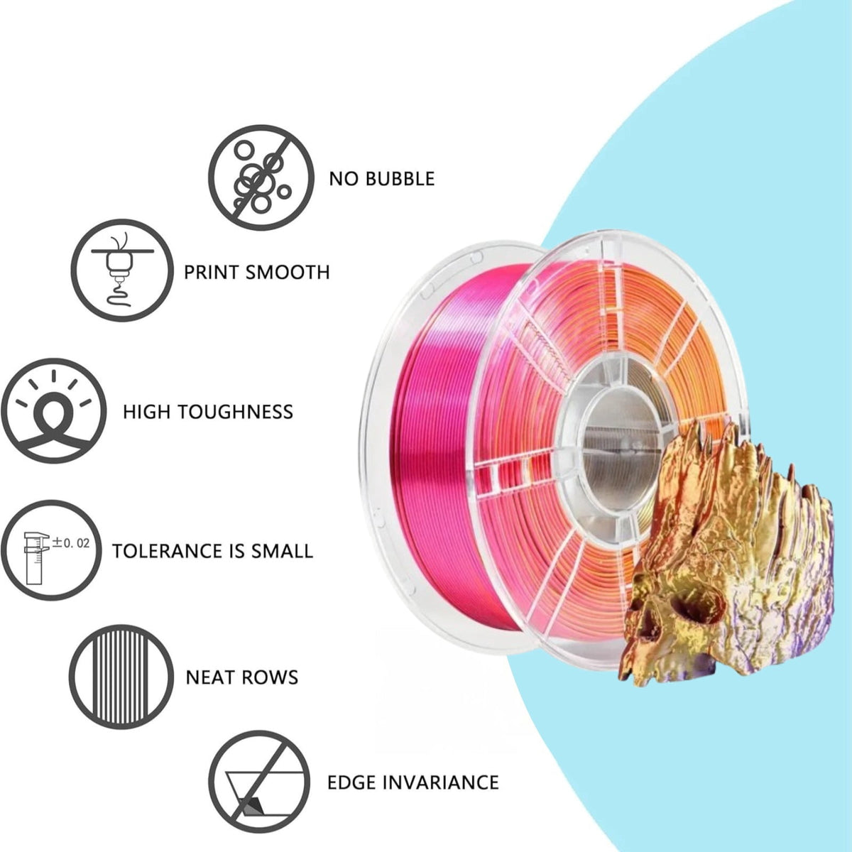 PLA Silk 3D Printer Filament 1.75mm, Dimensional Accuracy +/- 0.02 mm, 1KG Spool (2.2lbs) PLA Gradient Color